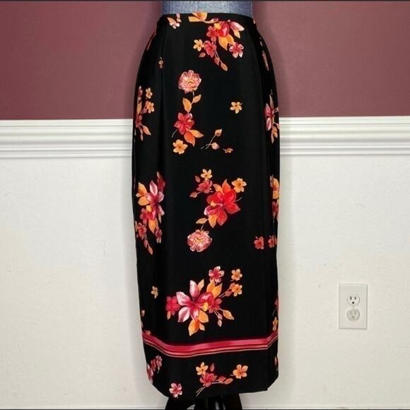 Joan Leslie black floral print midi skirt size 10P women 10 petite - Picture 4 of 4